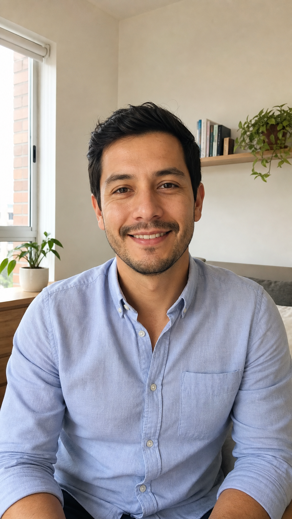 Fictional remote Latin American professional working from home